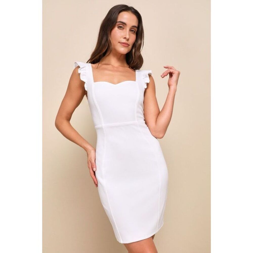 Lulus Miriam White Ruffled Bodycon Dress - Size L